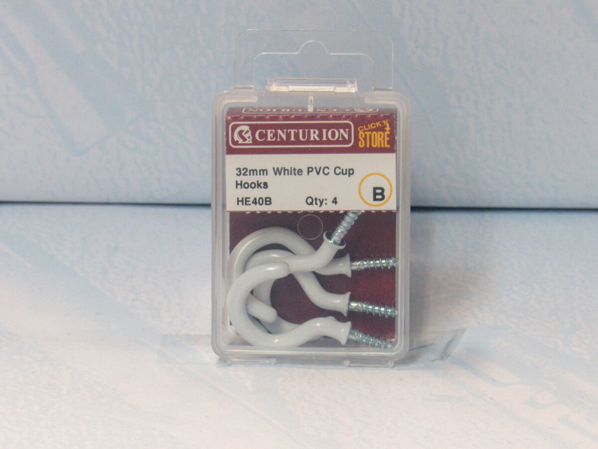 32mm White PVC Shouldered Cup Hooks 4 pack - Image 2